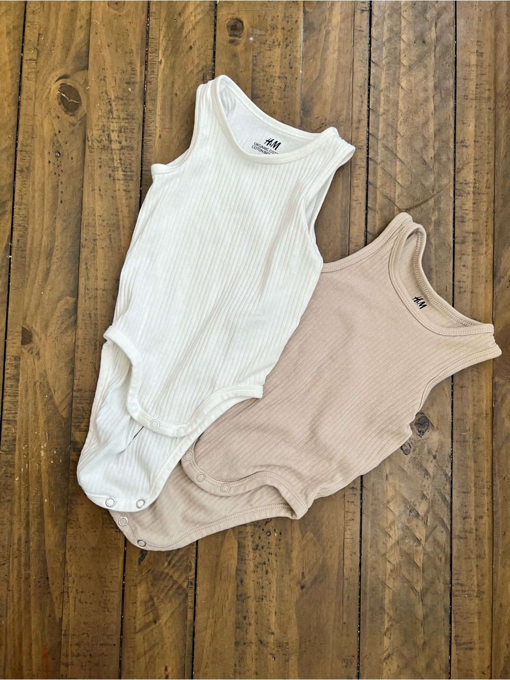 H&M Ribbed Sleeveless One-Piece Bodysuits in White and Beige